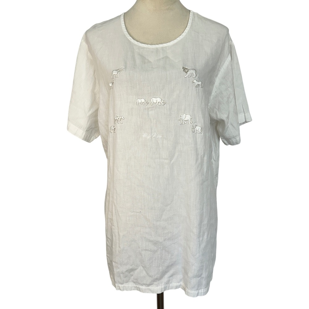 African Safari Embroidered Top Big Five‎ Graphic Print Short Sleeve Women Medium